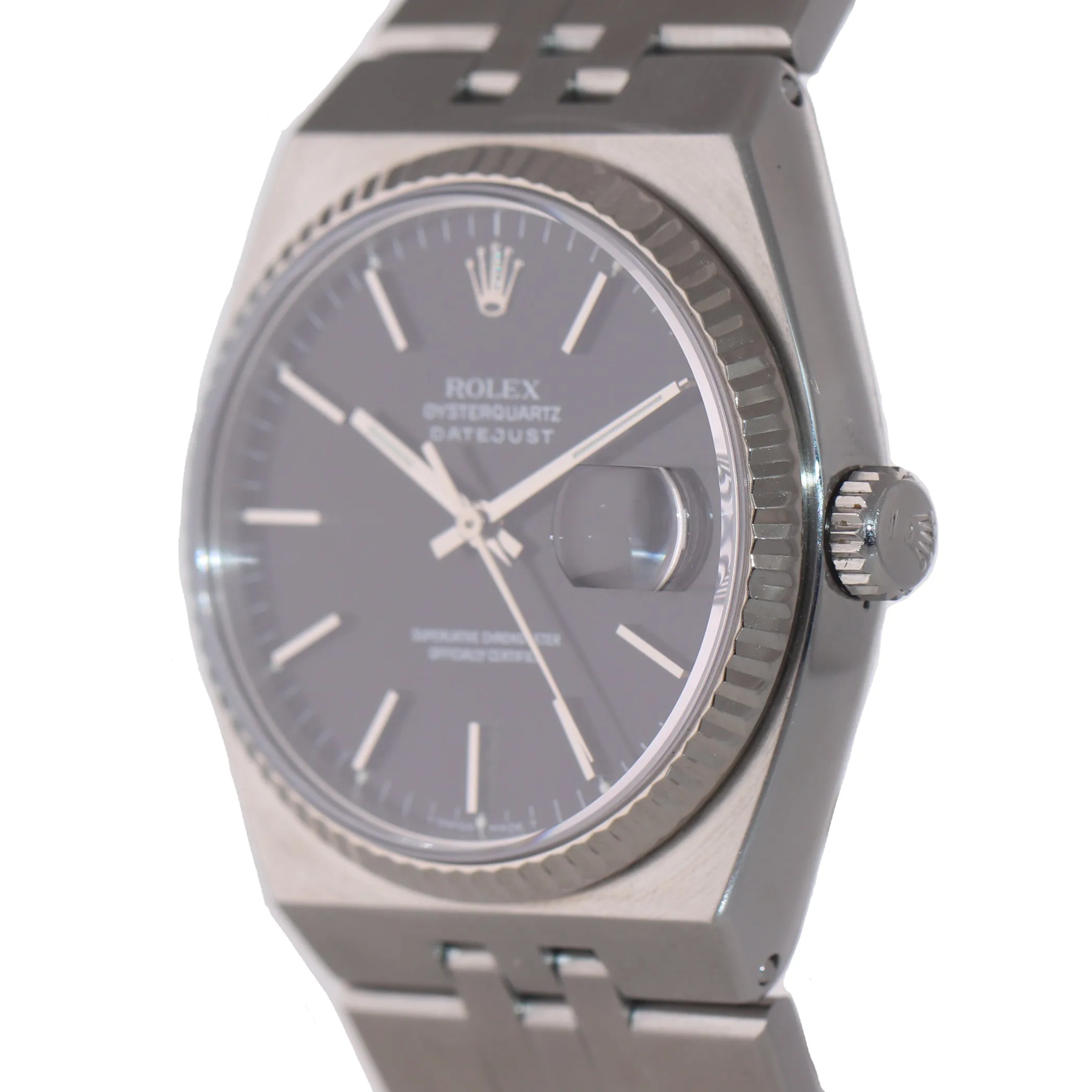 Rolex DateJust OysterQuartz 17014 Stainless Steel 36mm Black Watch Green Sticker