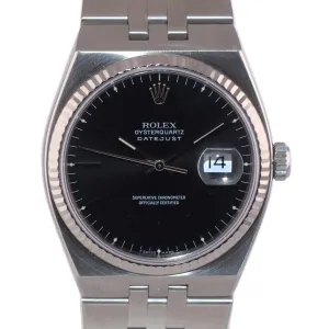 Rolex DateJust OysterQuartz 17014 Stainless Steel 36mm Black Watch Green Sticker