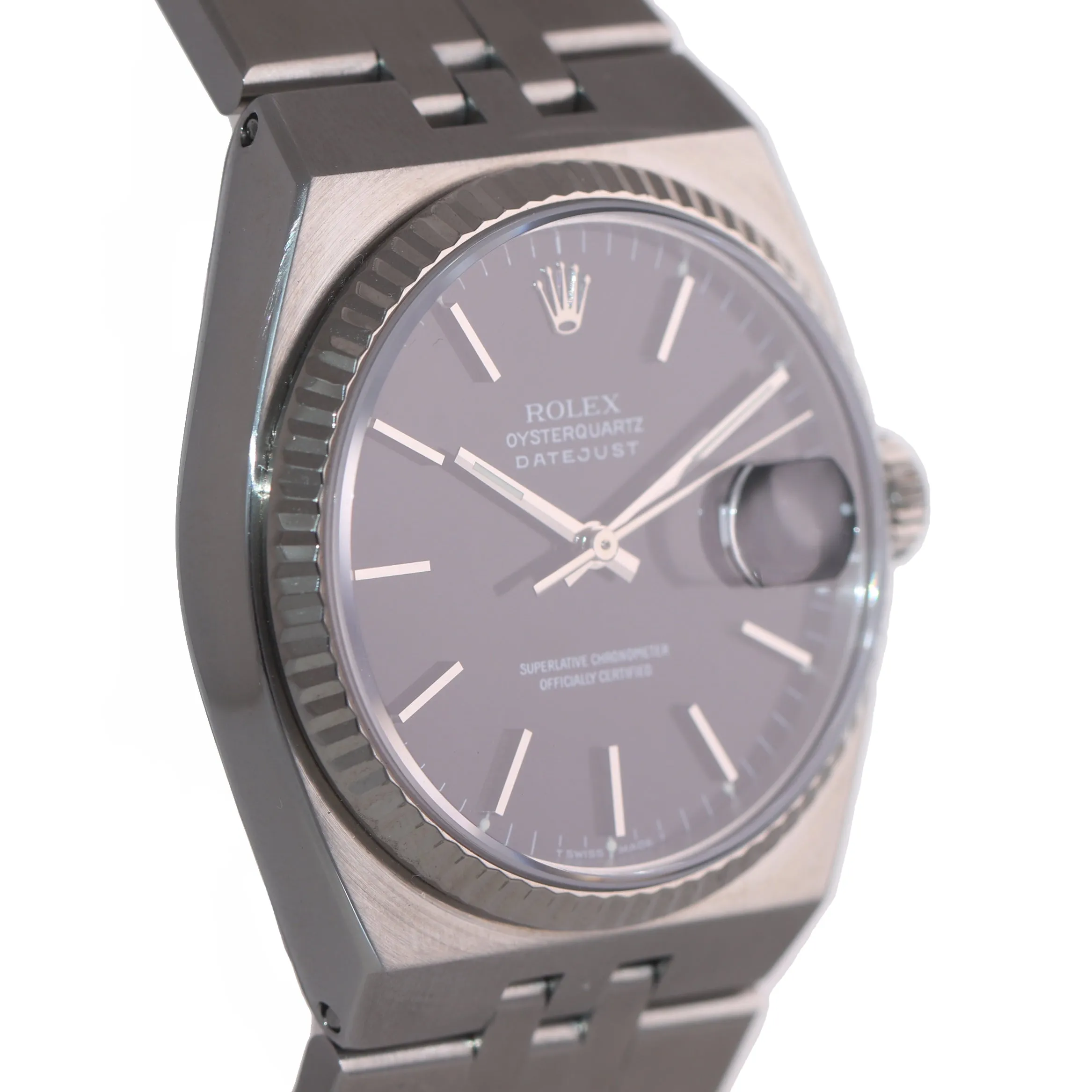 Rolex DateJust OysterQuartz 17014 Stainless Steel 36mm Black Watch Green Sticker