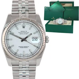 Rolex DateJust Steel White Stick Dial 116234 36mm Super Jubilee Watch Box