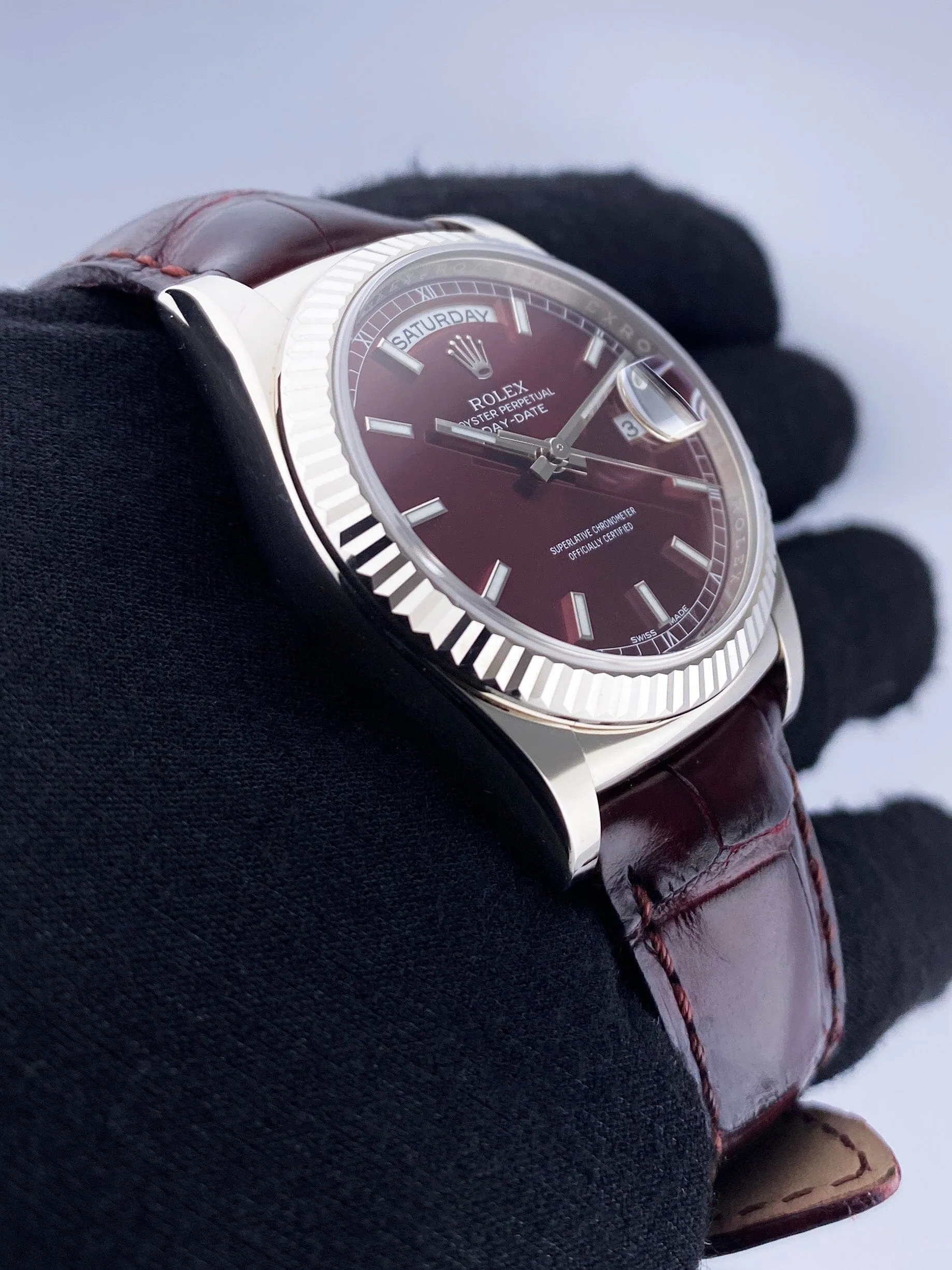 Rolex Day Date 118139 Cherry Dial 18K White Gold Mens Watch