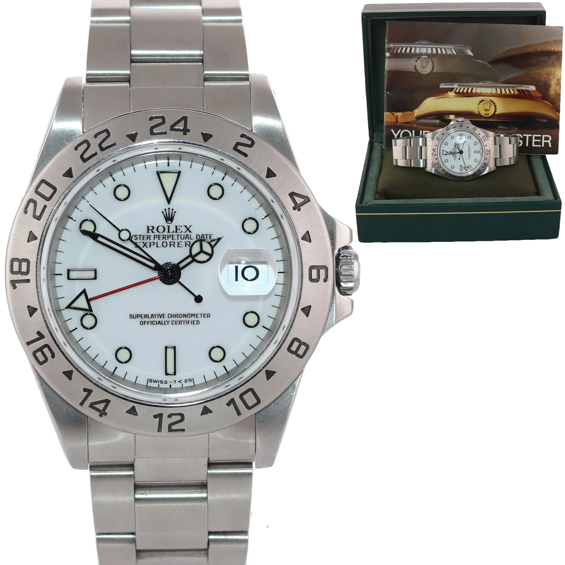 Rolex Explorer 2 16570 Steel White Polar GMT TRITIUM Dial 40mm Watch Box