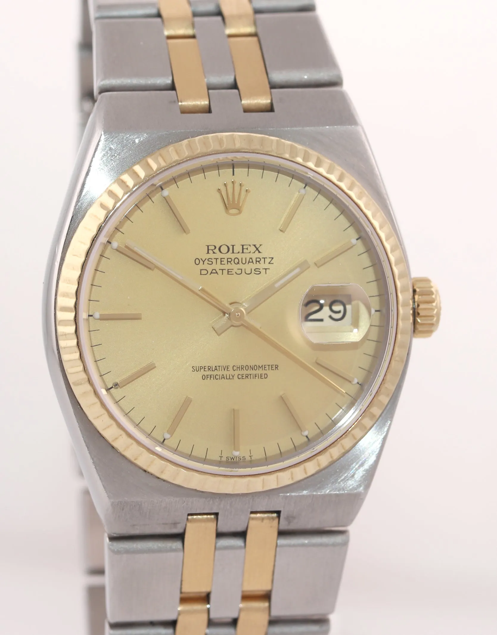 Rolex OysterQuartz DateJust 17013 Two-Tone Gold Steel Champagne Integral Watch
