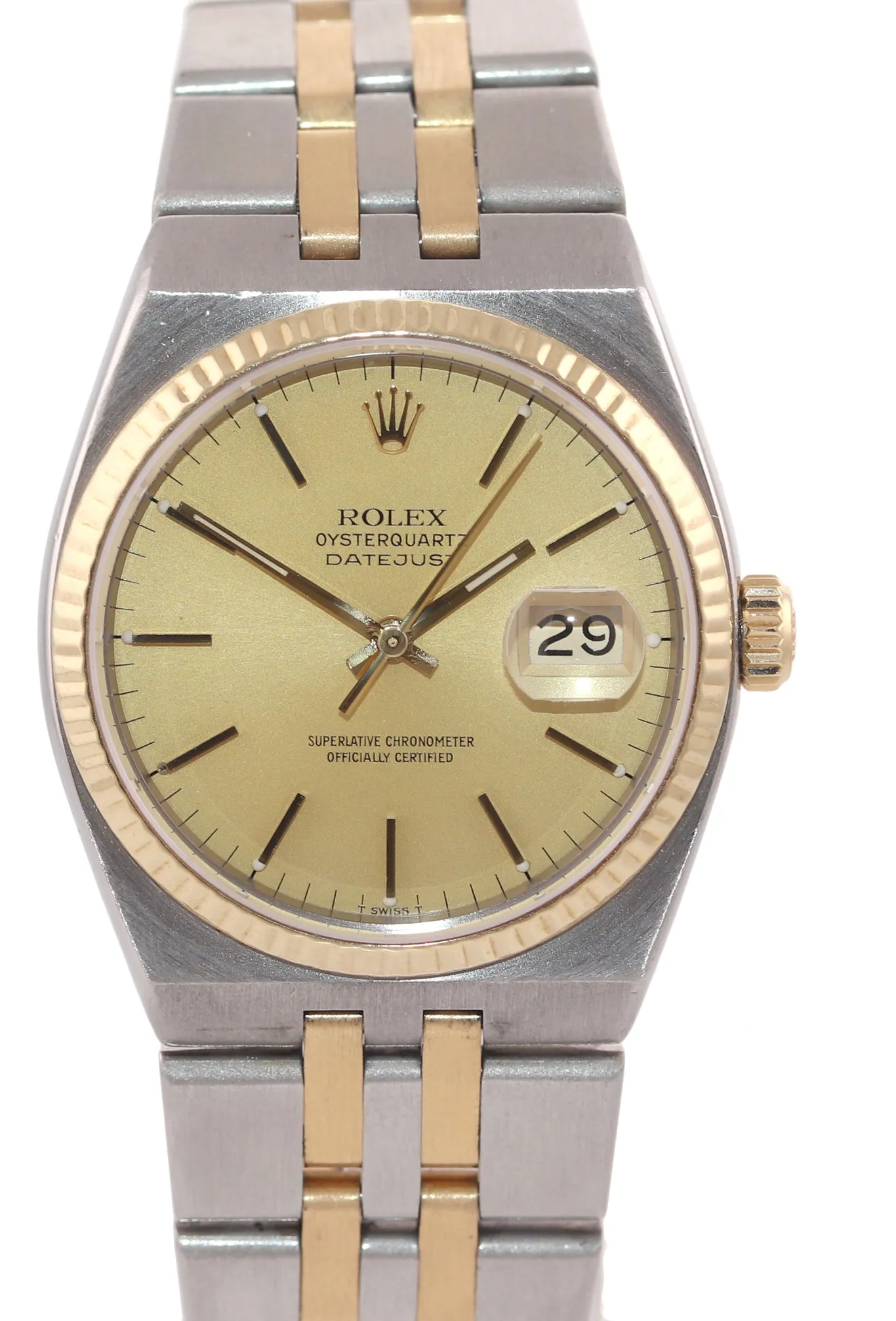 Rolex OysterQuartz DateJust 17013 Two-Tone Gold Steel Champagne Integral Watch