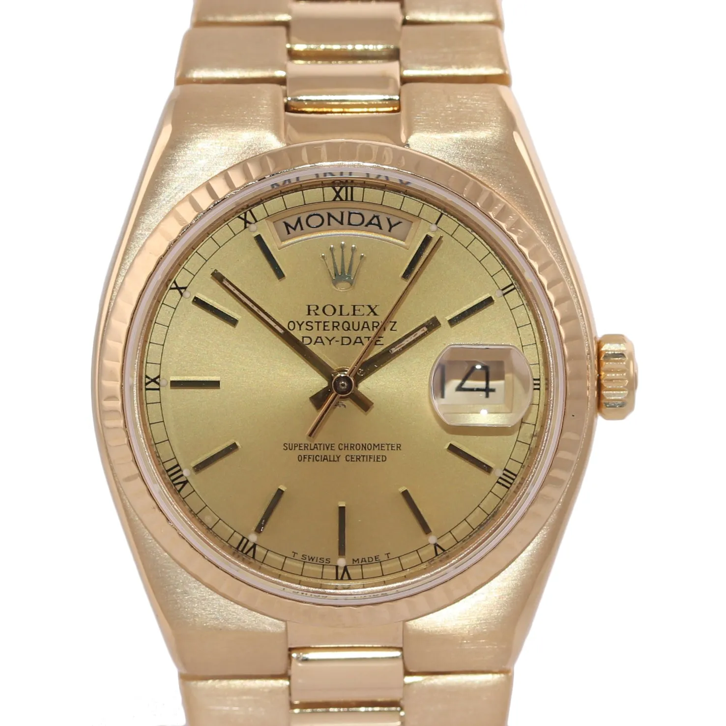 Rolex OysterQuartz Day Date President 19018 18k Yellow Gold Champagne Watch Box