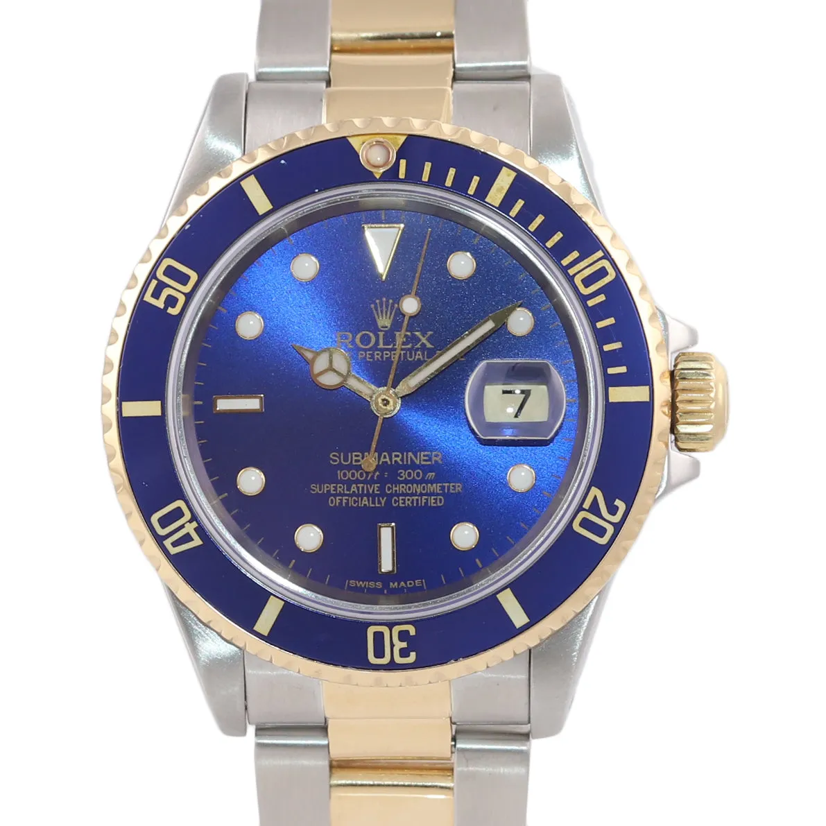 Rolex Submariner 16613 Two Tone Gold Stainless Steel Blue Date Dive 40mm Watch