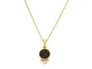 Roman Coin and Diamond Gold Pendant Necklace