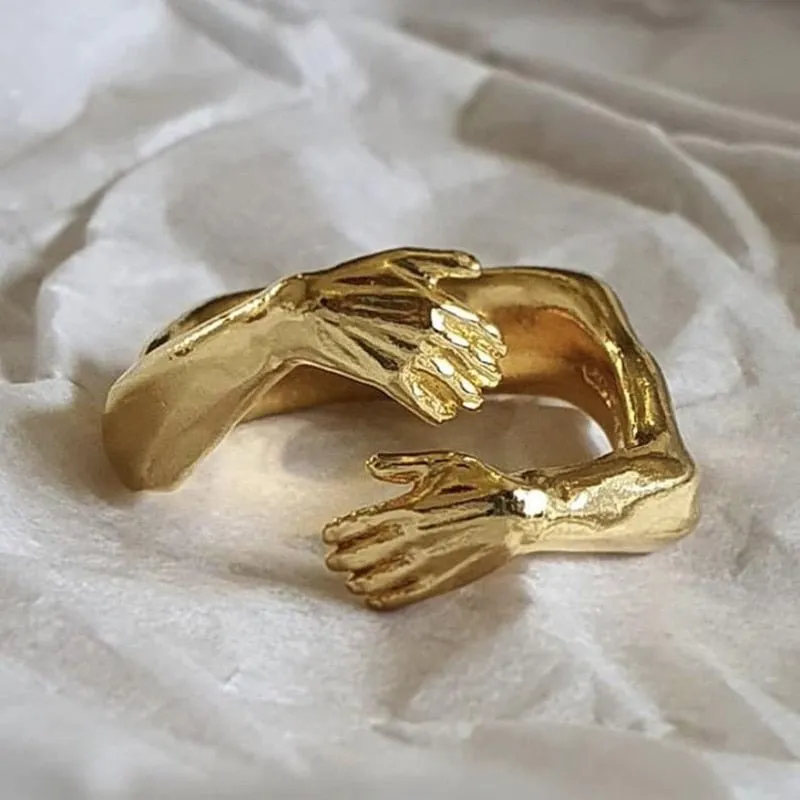 Romantic Hug Carved Hand Ring Forever Love Adjustable Women Men Jewelry