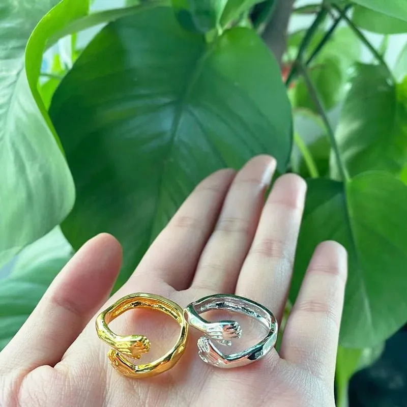 Romantic Hug Carved Hand Ring Forever Love Adjustable Women Men Jewelry