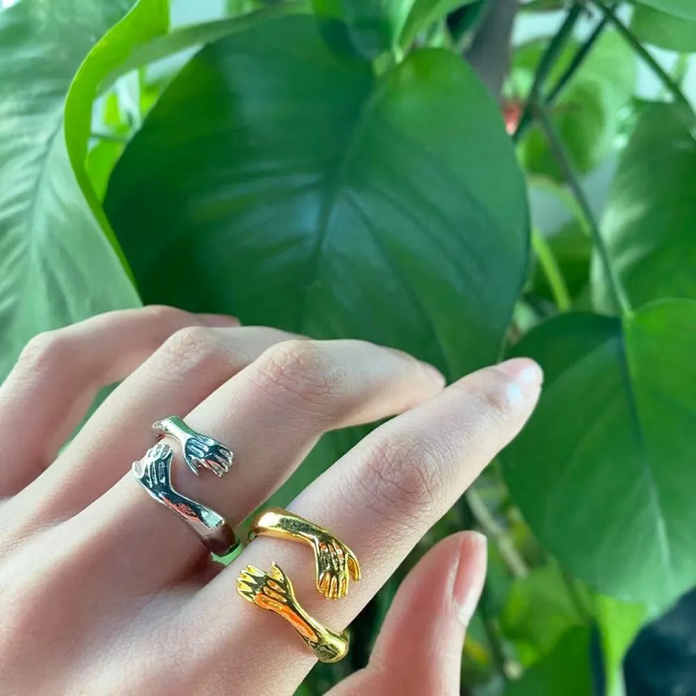 Romantic Hug Carved Hand Ring Forever Love Adjustable Women Men Jewelry