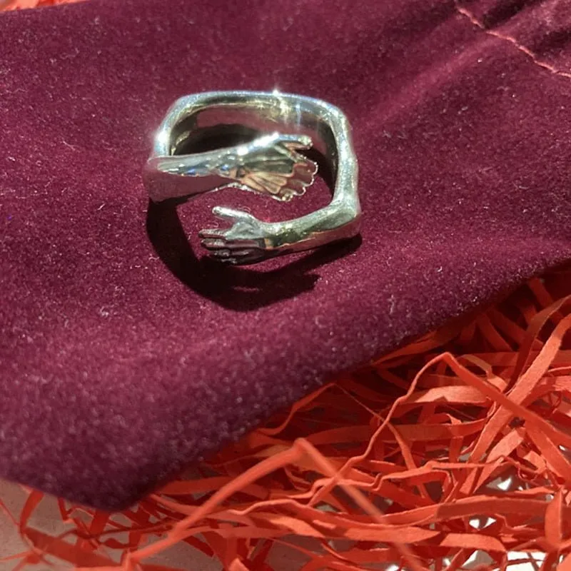 Romantic Hug Carved Hand Ring Forever Love Adjustable Women Men Jewelry