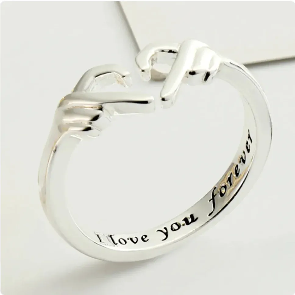 Romantic Silver Heart Hand Gesture Ring