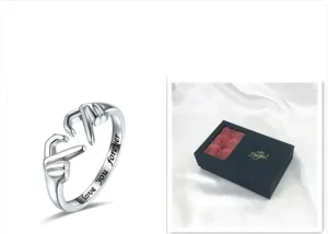 Romantic Silver Heart Hand Gesture Ring