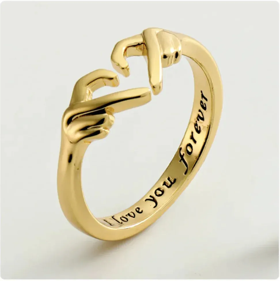 Romantic Silver Heart Hand Gesture Ring