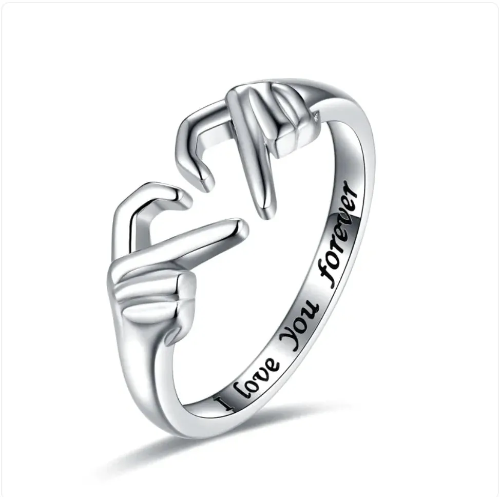 Romantic Silver Heart Hand Gesture Ring