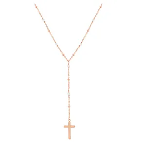 Rose Cross and Moonstone Bead Rosary Necklace
