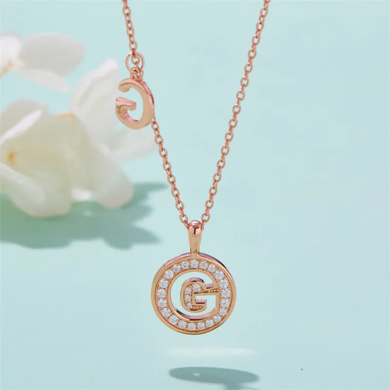 Rose Gold Initial Alphabet Moissanite Disc Pendant Necklace