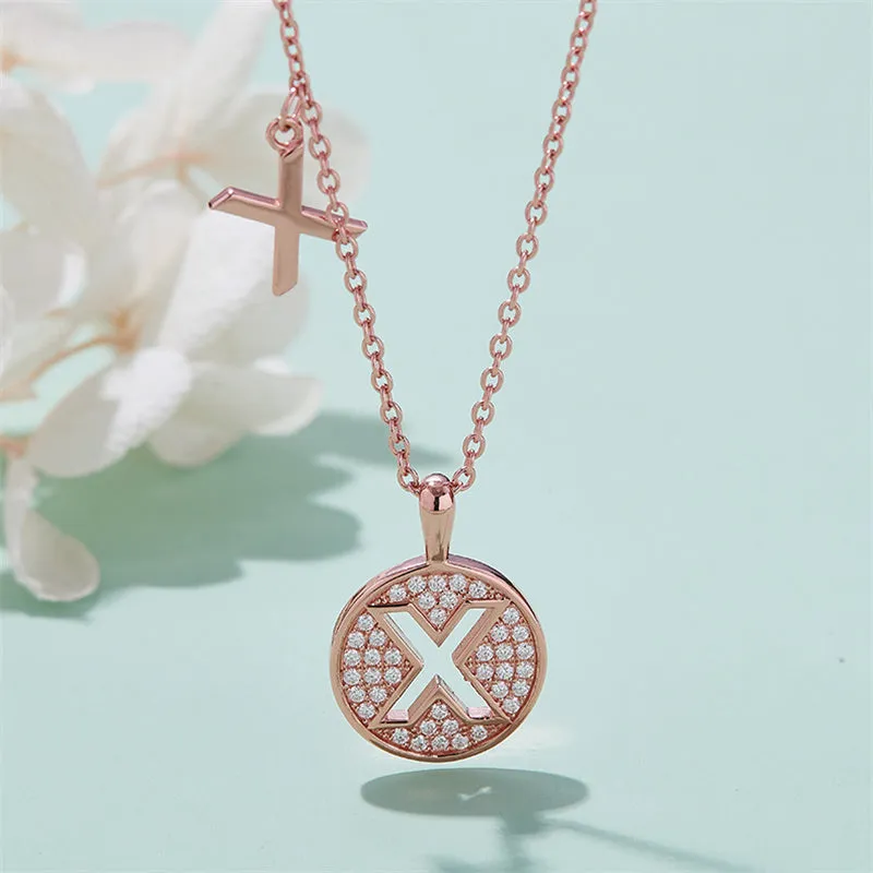 Rose Gold Initial Alphabet Moissanite Disc Pendant Necklace