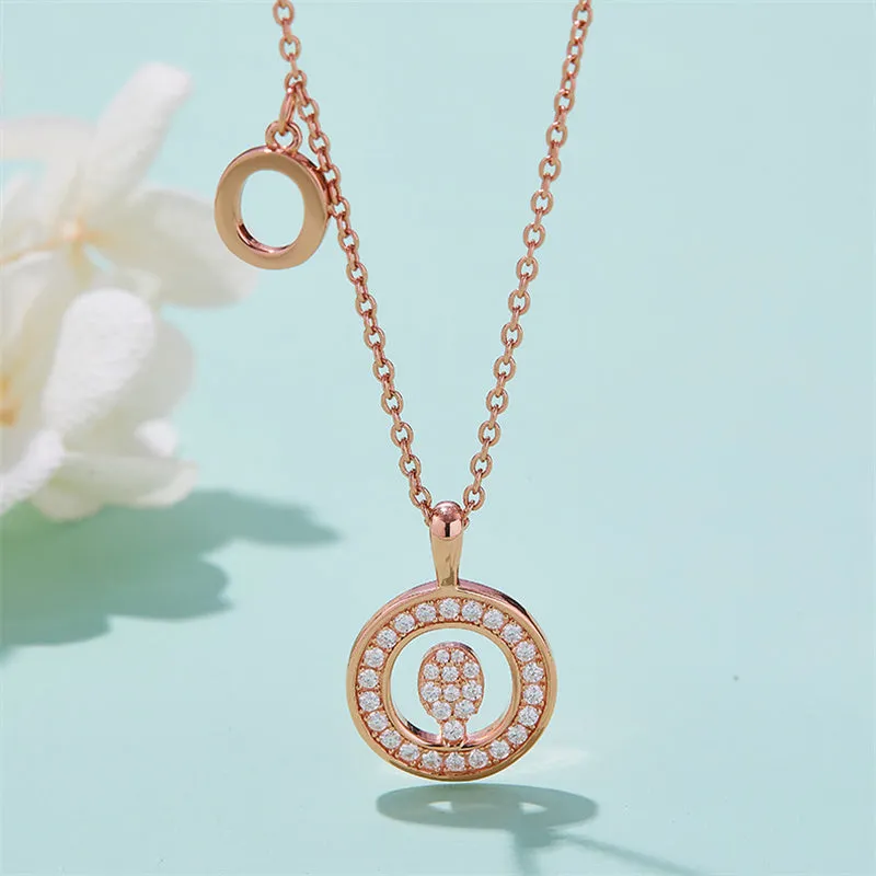 Rose Gold Initial Alphabet Moissanite Disc Pendant Necklace