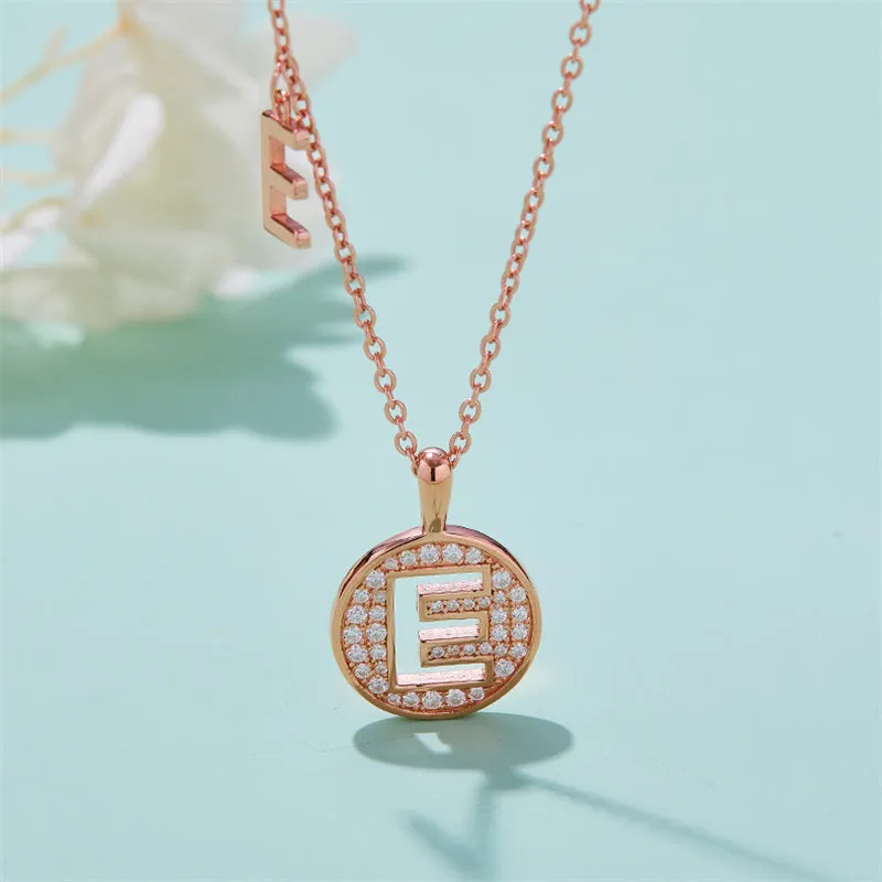 Rose Gold Initial Alphabet Moissanite Disc Pendant Necklace