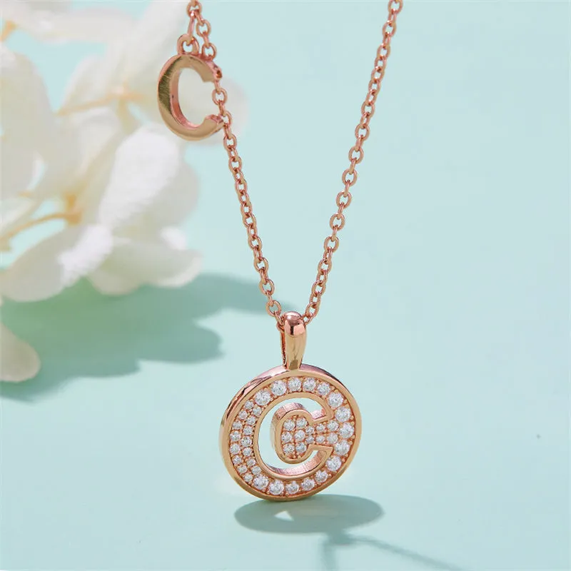 Rose Gold Initial Alphabet Moissanite Disc Pendant Necklace