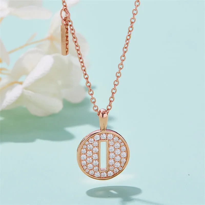 Rose Gold Initial Alphabet Moissanite Disc Pendant Necklace
