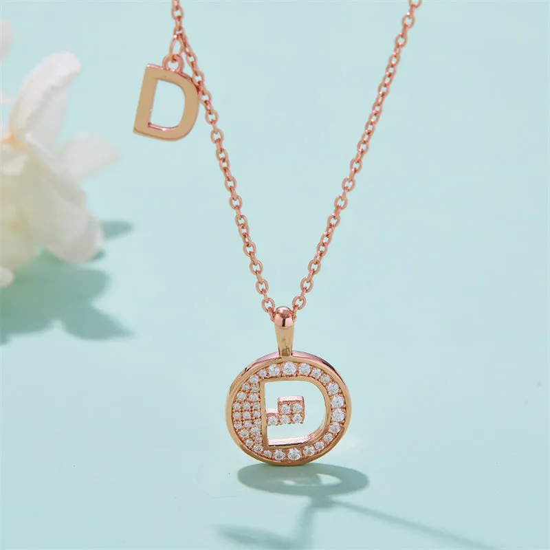 Rose Gold Initial Alphabet Moissanite Disc Pendant Necklace