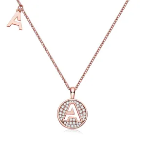 Rose Gold Initial Alphabet Moissanite Disc Pendant Necklace