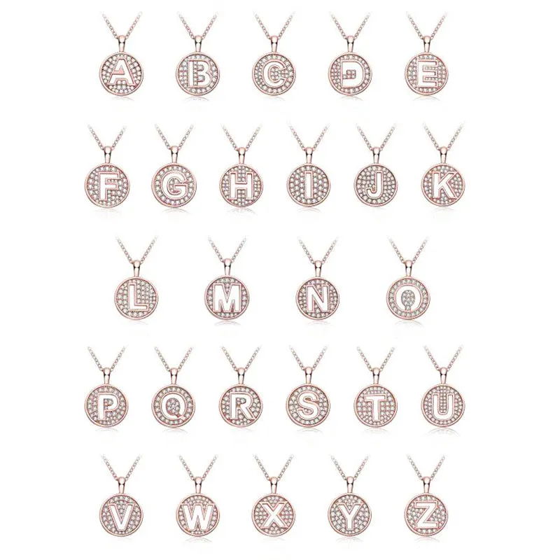 Rose Gold Initial Alphabet Moissanite Disc Pendant Necklace