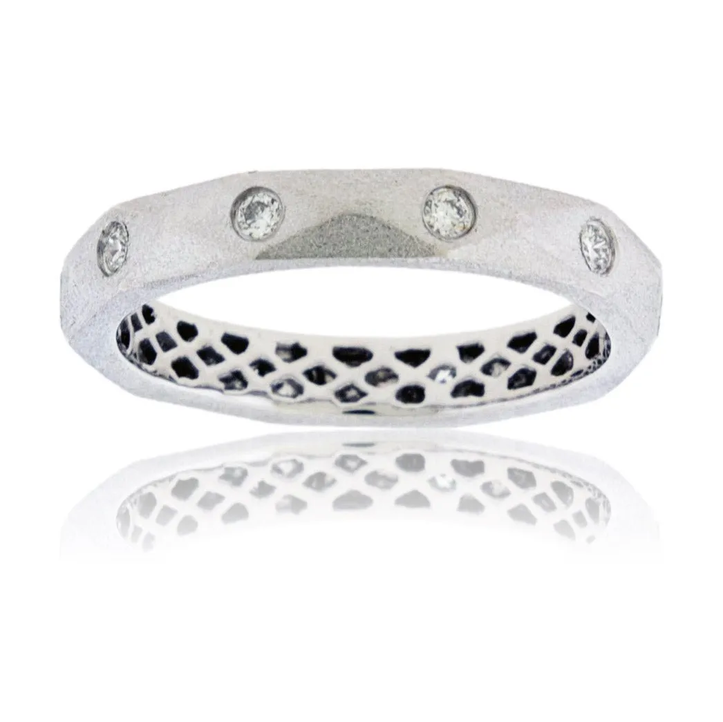 Round Geometric Diamond Gold Satin Finish Flush Set Ring