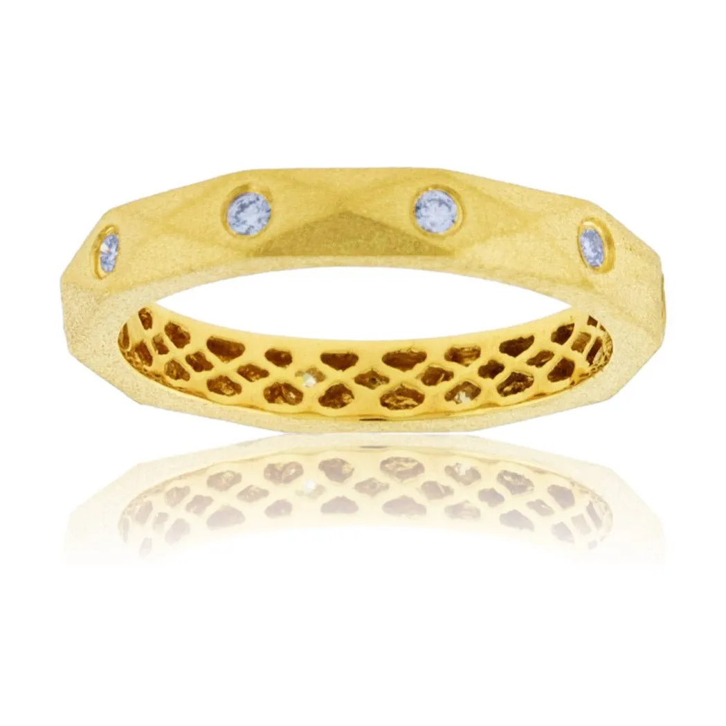 Round Geometric Diamond Gold Satin Finish Flush Set Ring