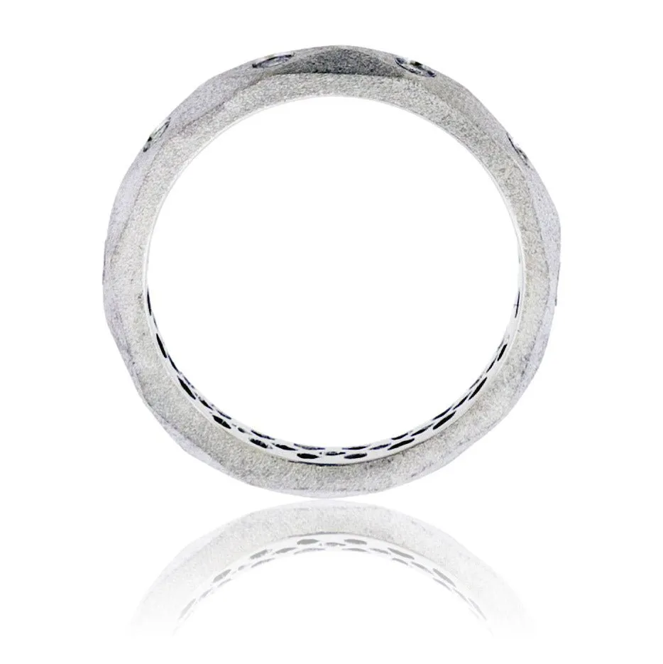 Round Geometric Diamond Gold Satin Finish Flush Set Ring