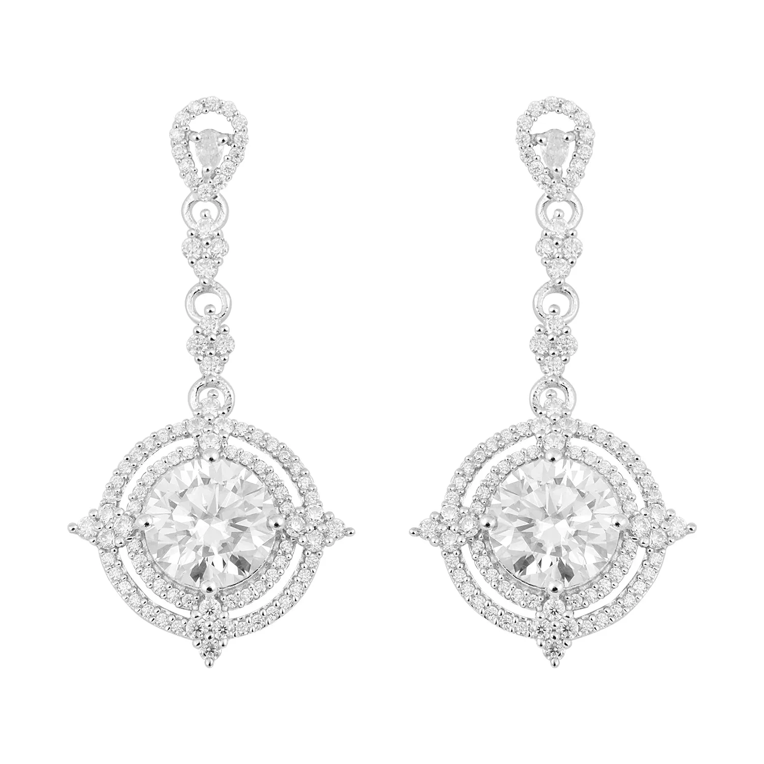 Round Moissanite 925 Sterling Silver Elegant Bridal Chandelier Teardrop Earrings