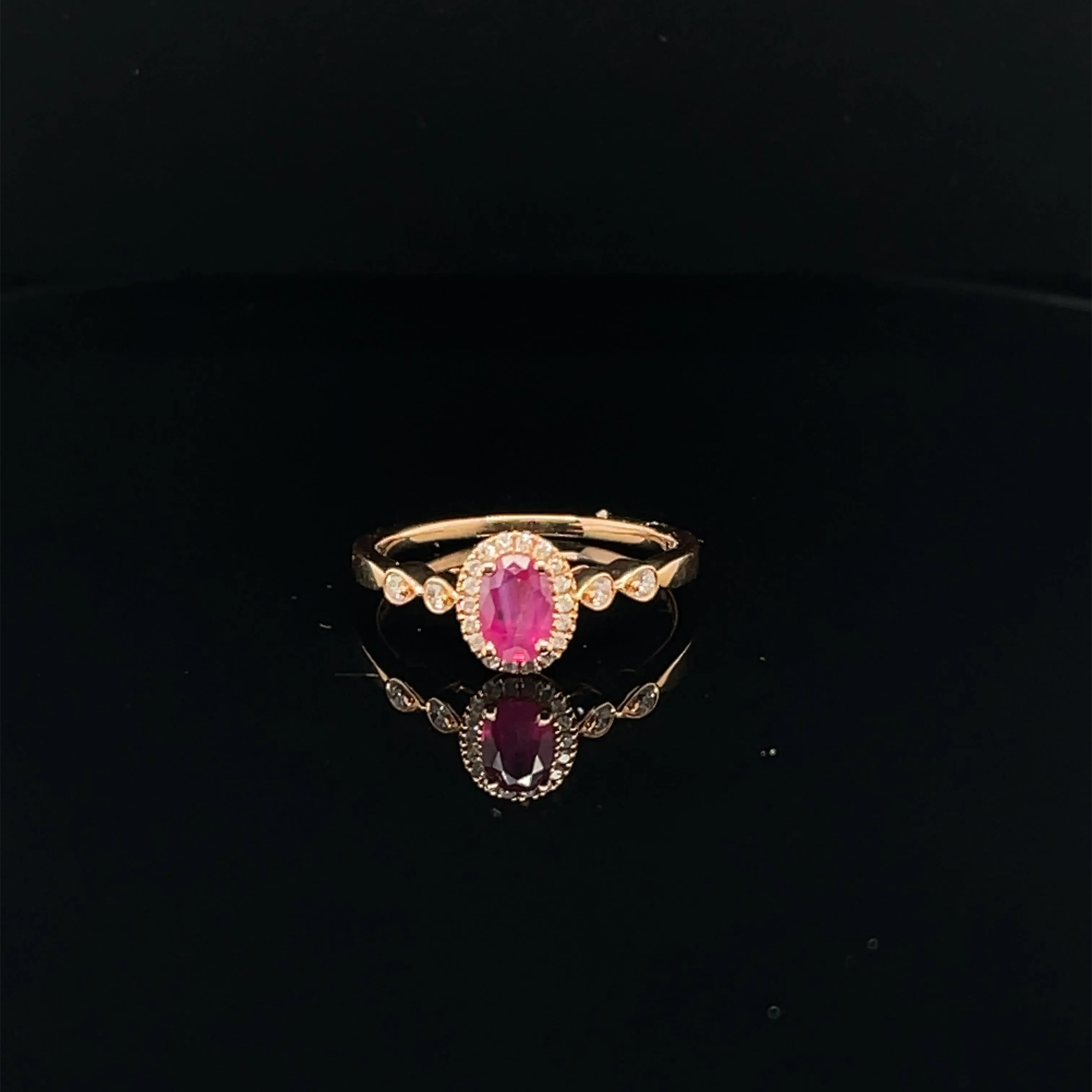 Ruby & Diamond Halo Cluster Geometric Ring in 18k Rose Gold - (#38-HRRUB000498)