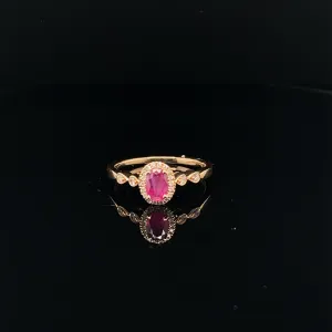 Ruby & Diamond Halo Cluster Geometric Ring in 18k Rose Gold - (#38-HRRUB000498)