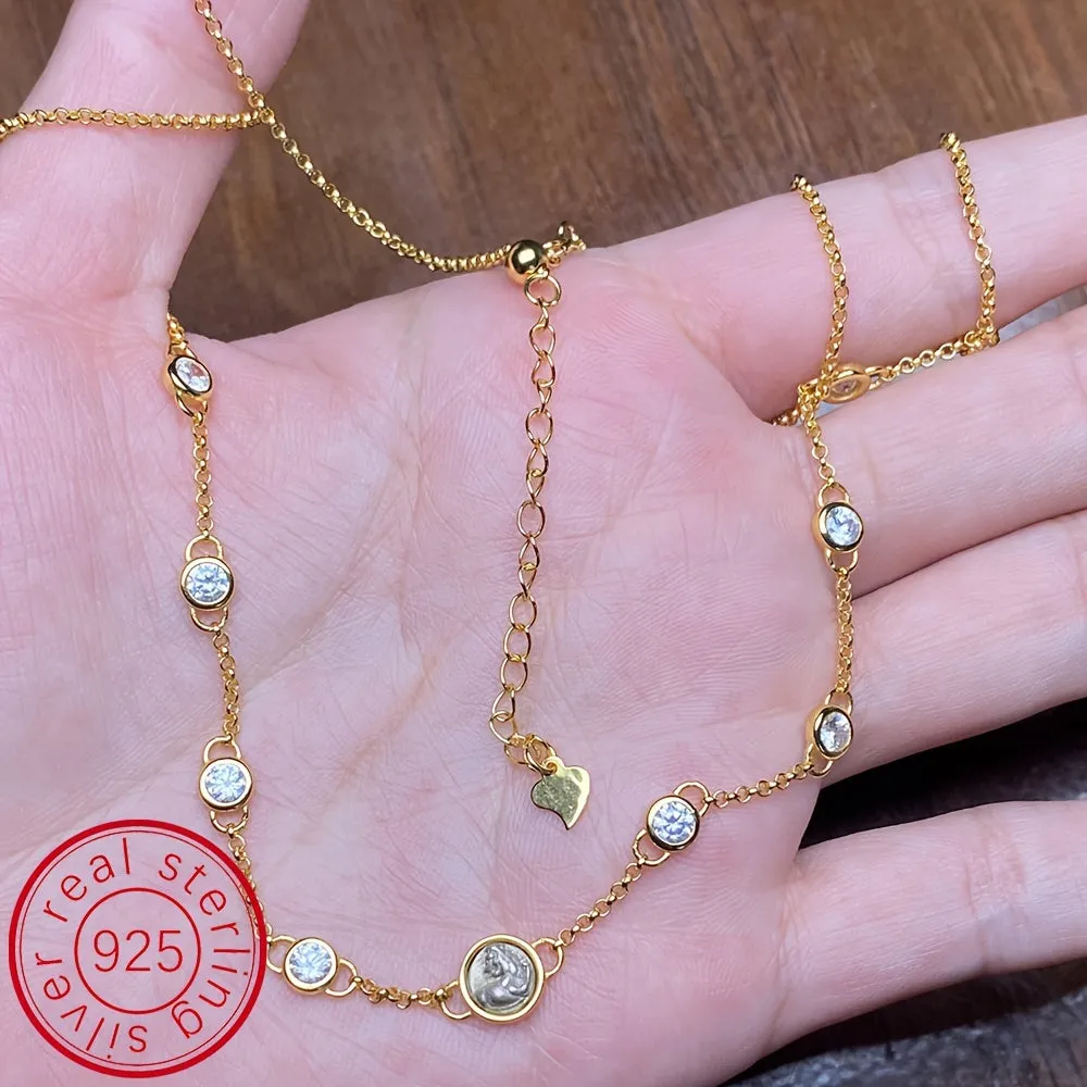 S925 Sterling Silver Lion Coin Necklace Women Birthday Wedding Jewelry
