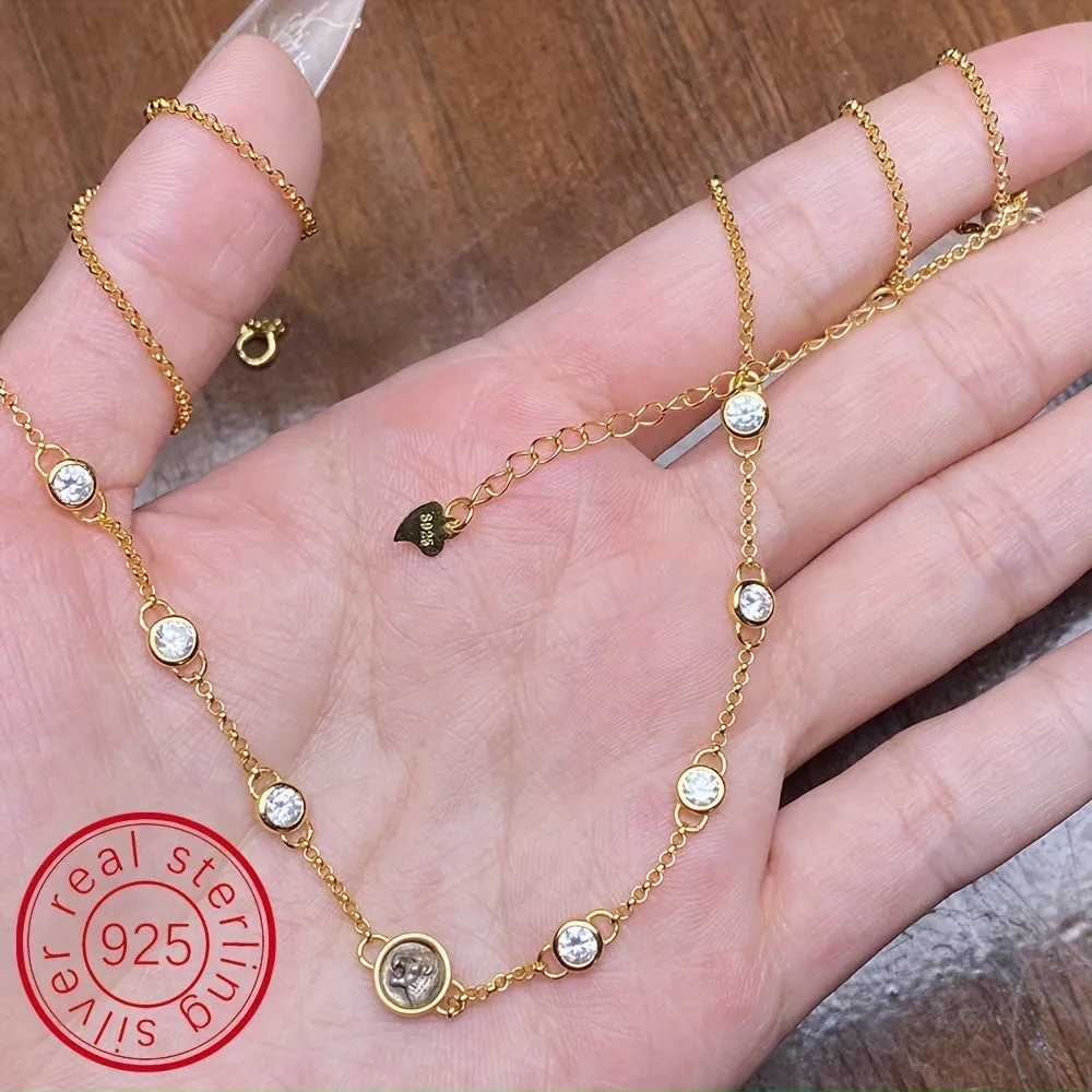 S925 Sterling Silver Lion Coin Necklace Women Birthday Wedding Jewelry