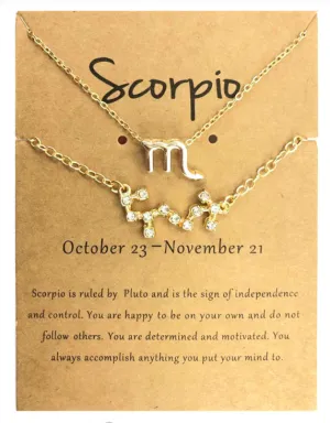 Scorpio necklace and bracelet set with card
