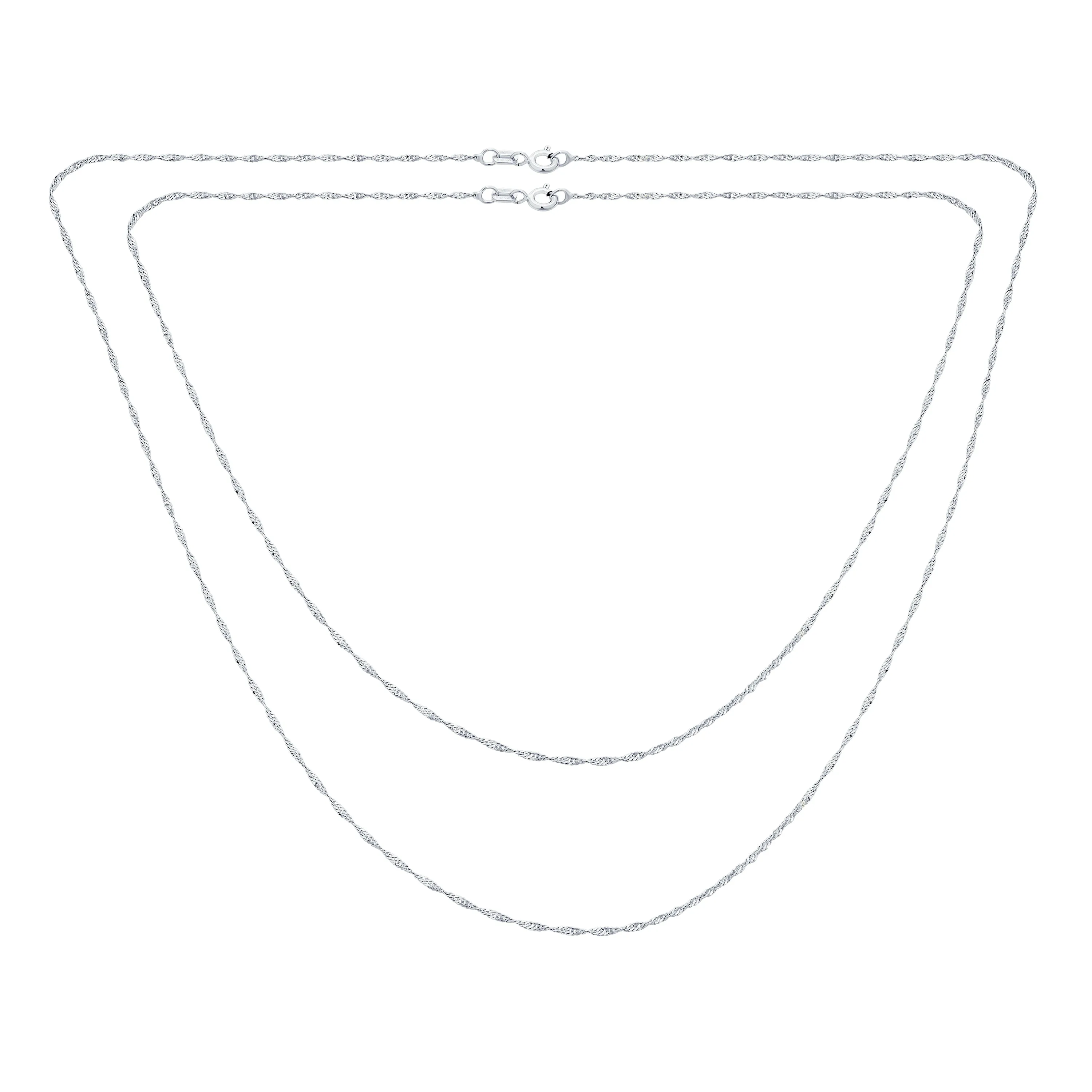 Set of 2 Thin 1.5MM Sterling Silver Singapore Rope Chain Necklace 20 & 24 Inch