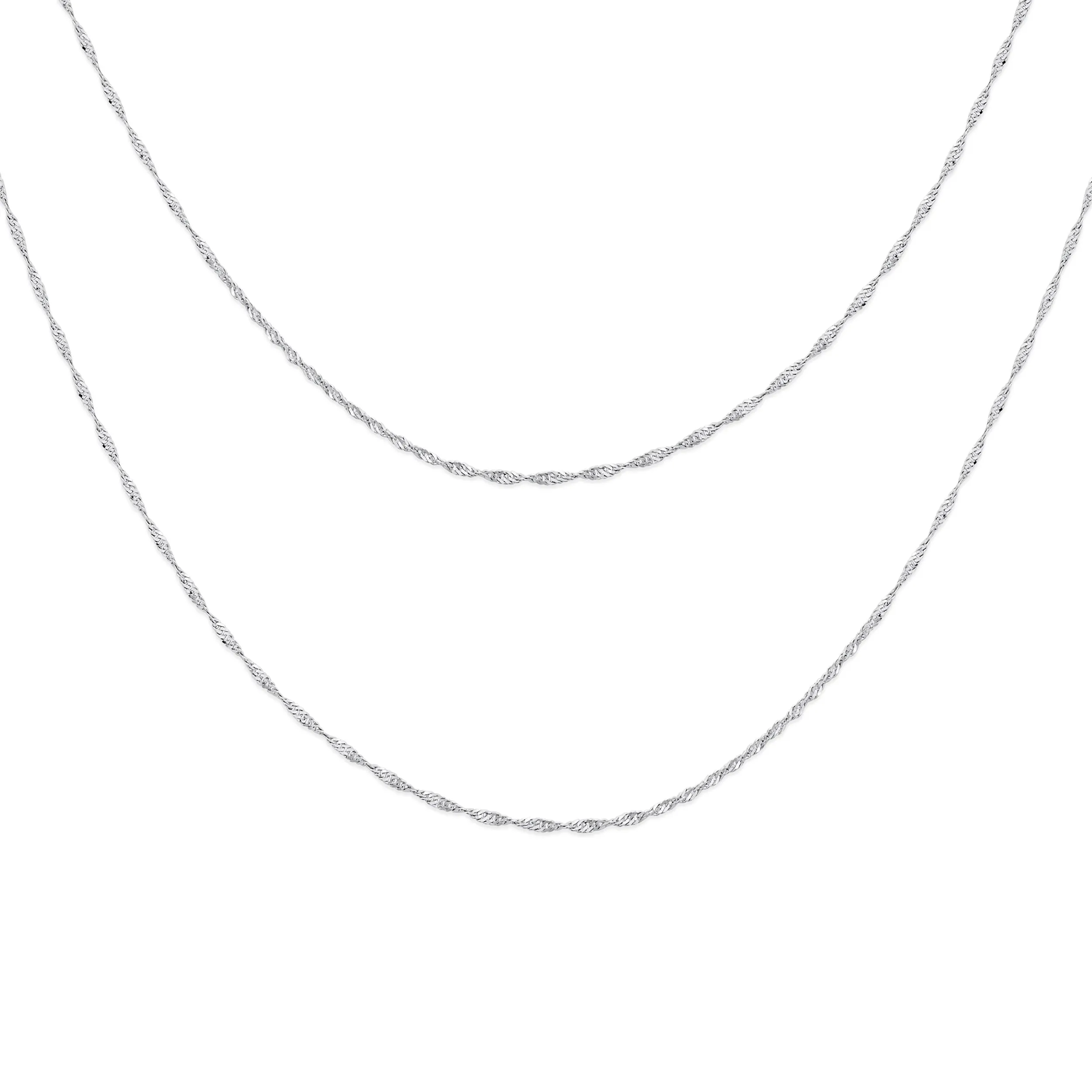 Set of 2 Thin 1.5MM Sterling Silver Singapore Rope Chain Necklace 20 & 24 Inch