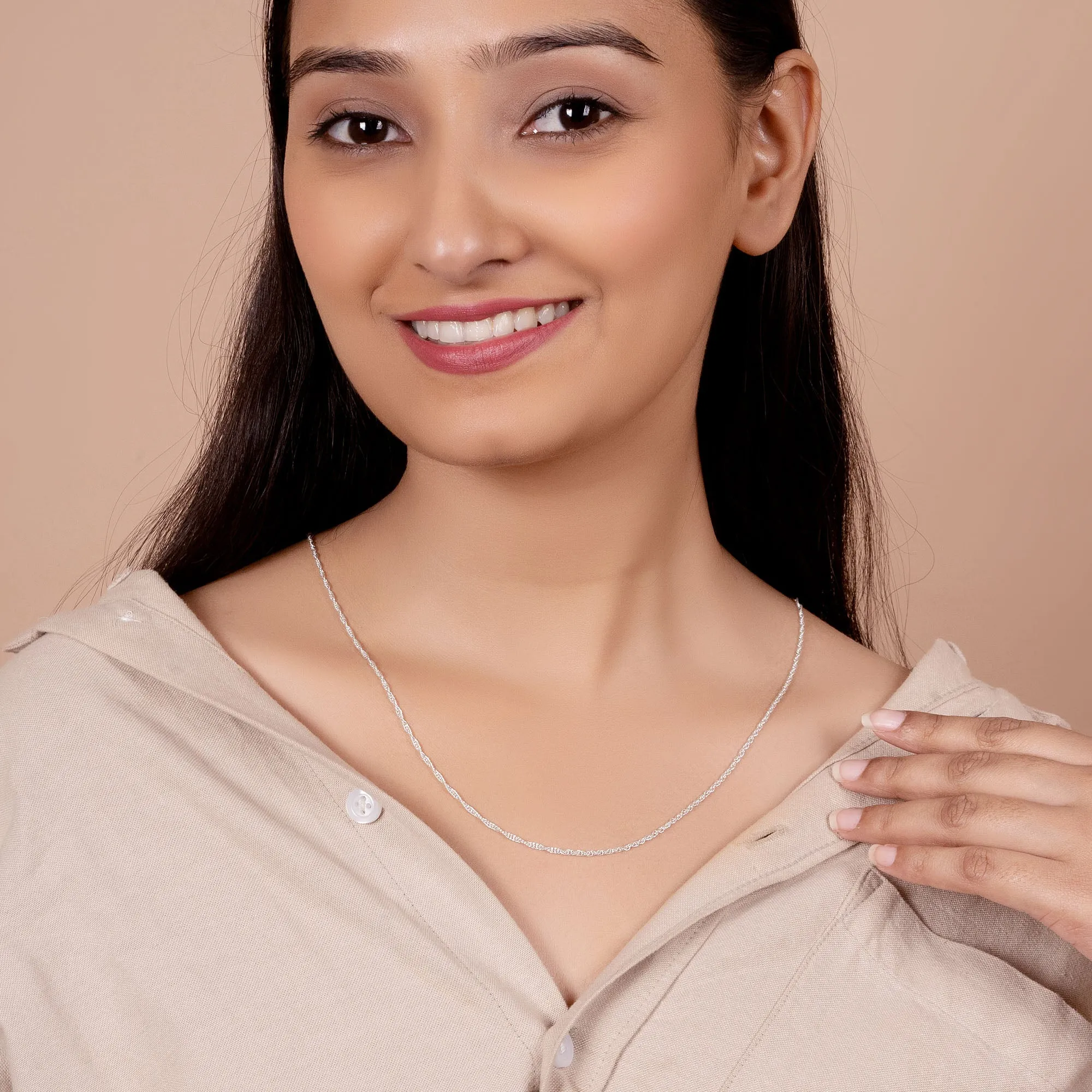 Set of 2 Thin 1.5MM Sterling Silver Singapore Rope Chain Necklace 20 & 24 Inch