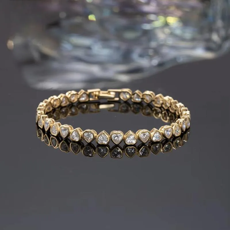 Shiny 14K Gold 4.0mm Heart Cut CZ Tennis Bracelet for Women