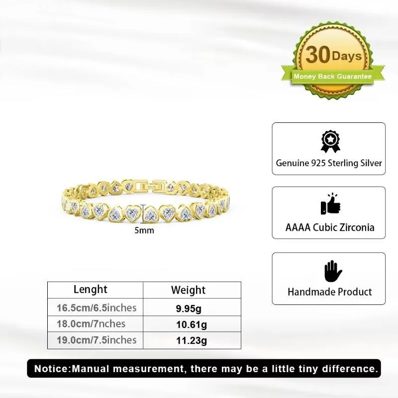 Shiny 14K Gold 4.0mm Heart Cut CZ Tennis Bracelet for Women