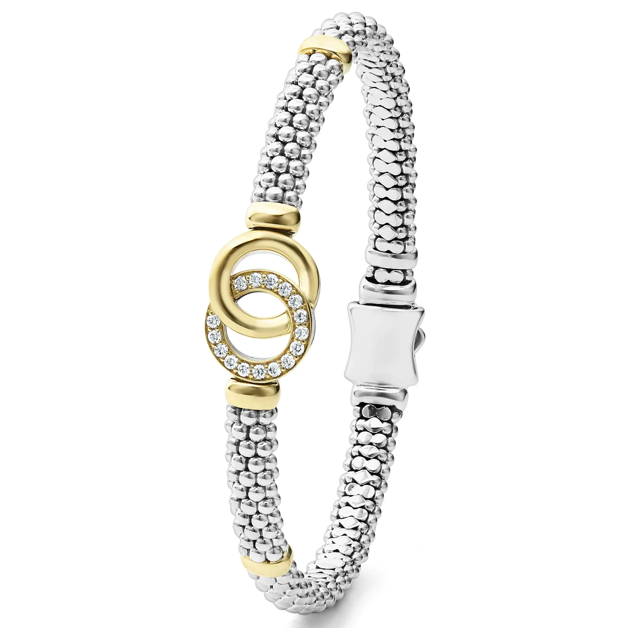 Signature Caviar Two-Tone Interlocking Diamond Caviar Bracelet | 6mm