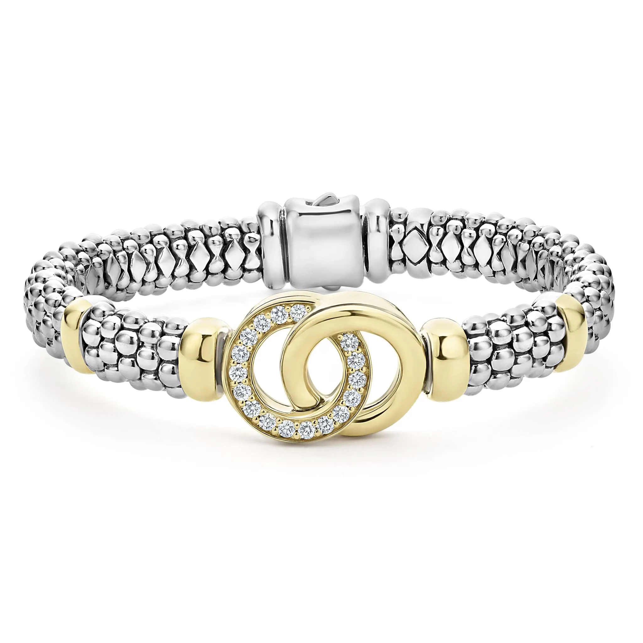 Signature Caviar Two-Tone Interlocking Diamond Caviar Bracelet | 9mm