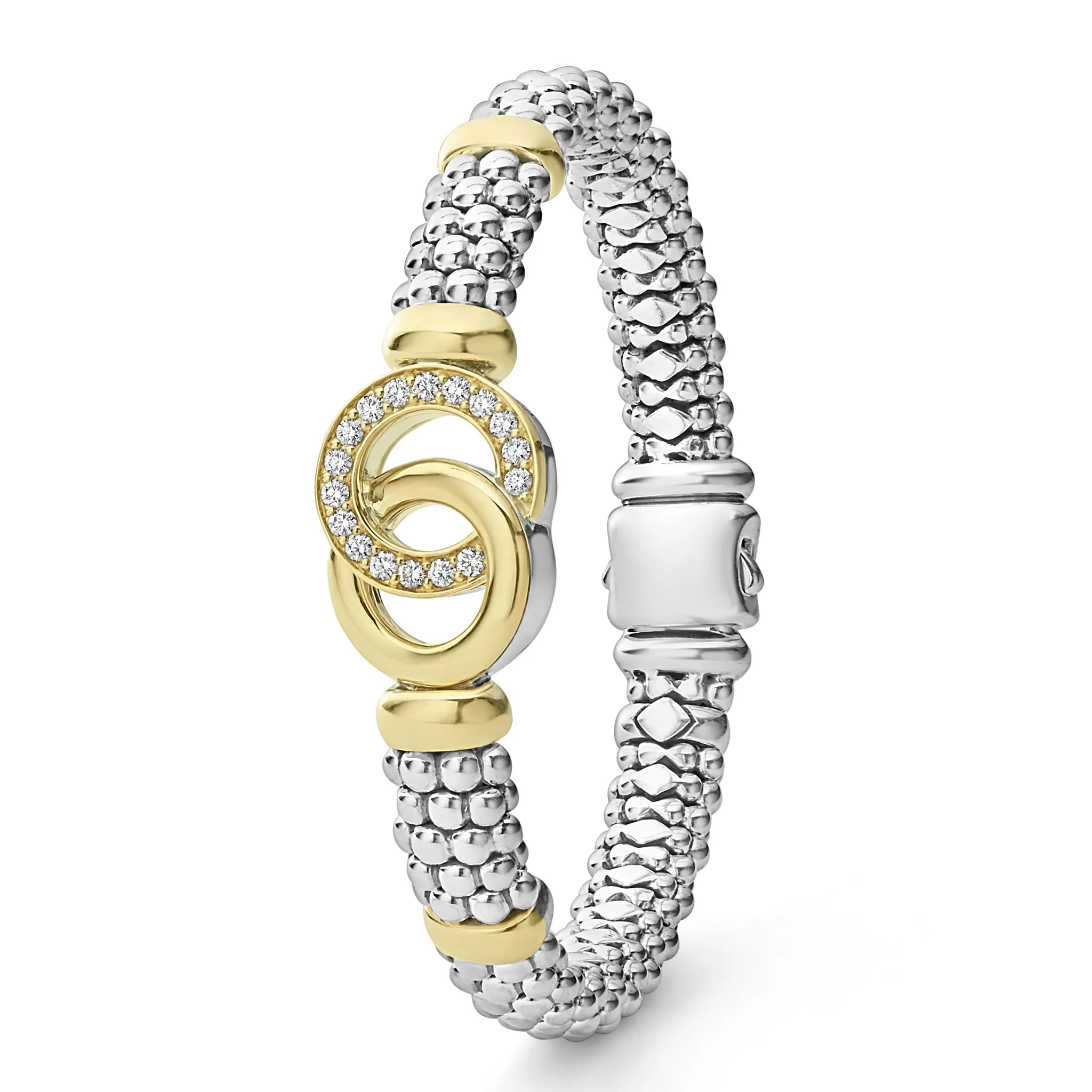 Signature Caviar Two-Tone Interlocking Diamond Caviar Bracelet | 9mm