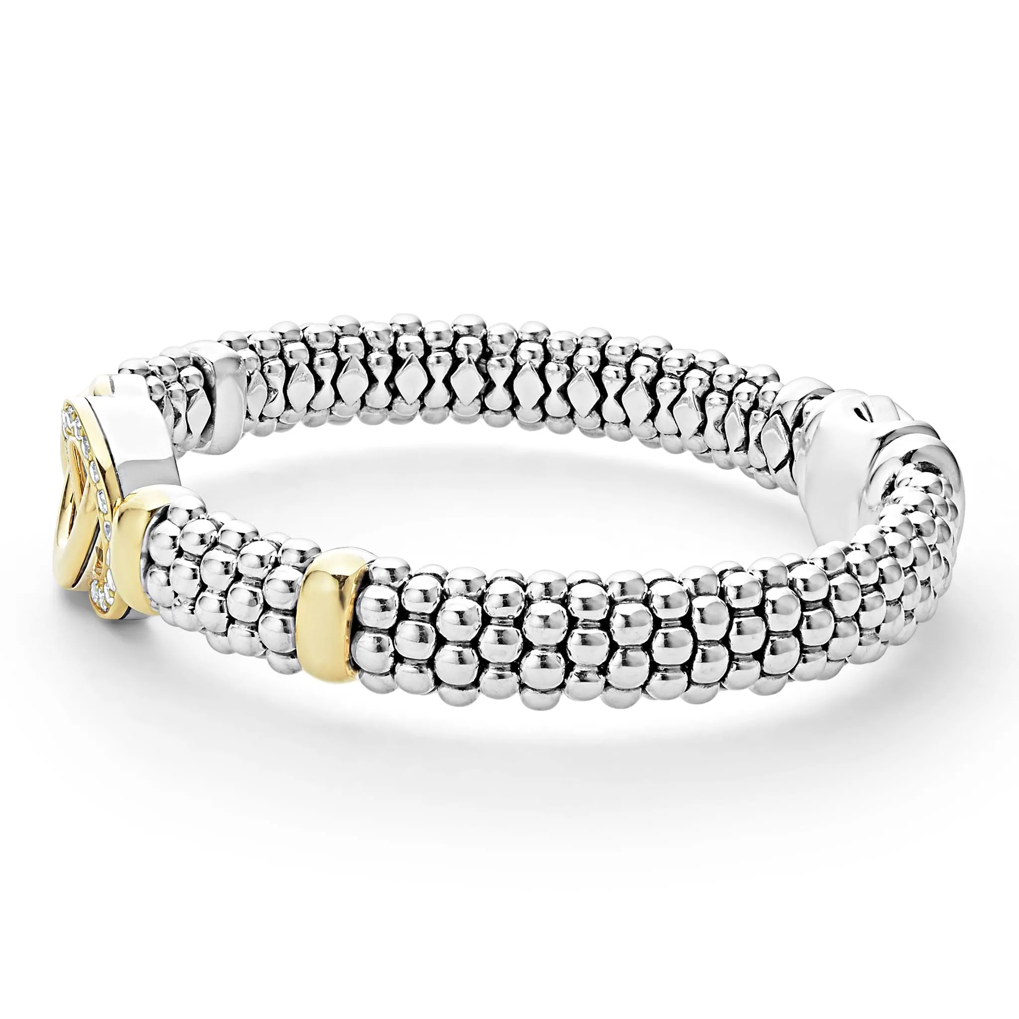 Signature Caviar Two-Tone Interlocking Diamond Caviar Bracelet | 9mm