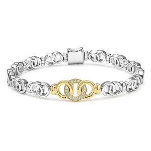 Signature Caviar Two-Tone Petite Interlocking Diamond Link Bracelet