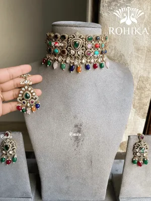Sikhya polki kundan choker set - Navratan/Multi colour