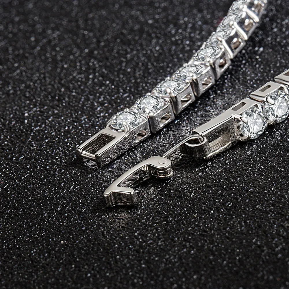 Silver Bracelet  Zircon Chain Bracelet For Women Fashion Simple Engagement Wedding Glamour Jewelry 4MM 17.5CM